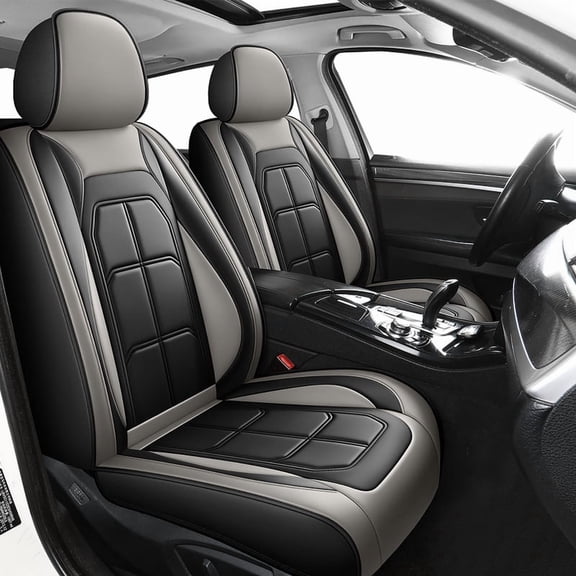 Fit for Accord Car Seat Covers Compatible with Honda Accord 2003-2017 Waterproof Breathable Leather Automotive Seat Cushions Protector (Black&Gray)