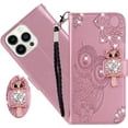 thumbnail image 1 of Fit for Apple iPhone 14 Pro Wallet Case with Card Holder, DIY      Diamond PU Leather Flip Phone Cover Case for iPhone 14 Pro      Rose Gold, 1 of 7