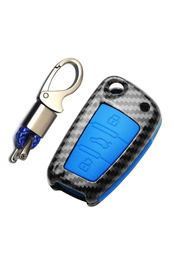 Fit for Audi Carbon Fiber Texture Key Case Cover Key Ring Remote Protective Case Shell Prevent Falling and Scratch Fashionable ABS + Natural Rubber