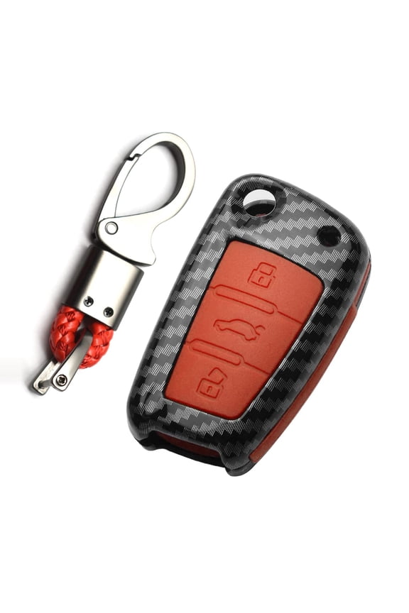 Fit for Audi Carbon Fiber Texture Key Case Cover Key Ring Remote Protective Case Shell Prevent Falling and Scratch Fashionable ABS + Natural Rubber