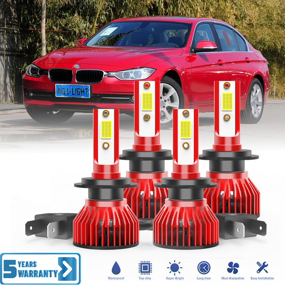 Fit for BMW 328i 2007-2016  H7 H7LL LED Headlight Combo 4 Pack, 6,500K Cool White 30,000LM Super Bright, Premium LED High Low Beam Lamp Upgrade Set