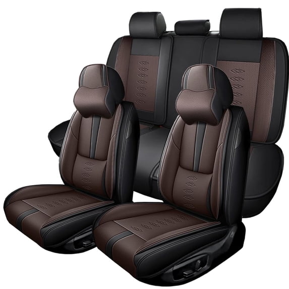 Fit for Chevrolet 98% Car Models,Waterproof Leather Car Seat Covers,Soft Car Seat Protectors with Airbag,5PCS Full Set(Black+Coffee,Pillows)