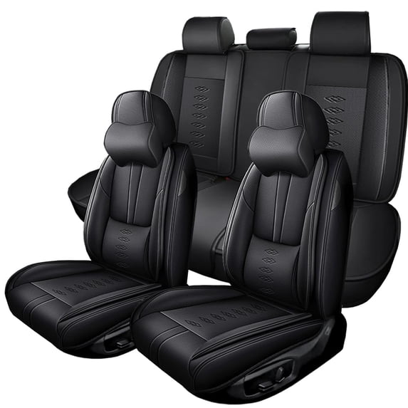 Fit for Chevrolet 98% Car Models,Waterproof Leather Car Seat Covers,Soft Car Seat Protectors with Airbag,5PCS Full Set(Black,Pillows)