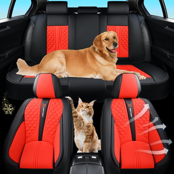 Fit for Chevrolet Bolt euv 2023, Red Car Seat Covers, PU Leather 5 Seats Full Set Anti-Slip Suitable for All Seasons, Airbag-Compatible