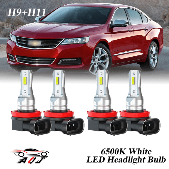 Fit for Chevrolet Impala 2006-2013 LED Headlight Blubs Kit, High Low Beam Combo(Pack of 4) , 6500K White 10,000LM Super Bright, Plug and Play