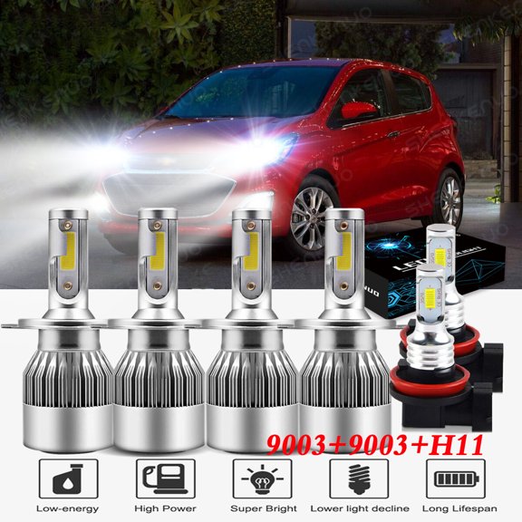 Fit for Chevrolet Spark 2017 2018 LED Headlight Bulbs,9003/H4 High beam and Low Beam and H11 Fog light Bulbs,Pack of 6