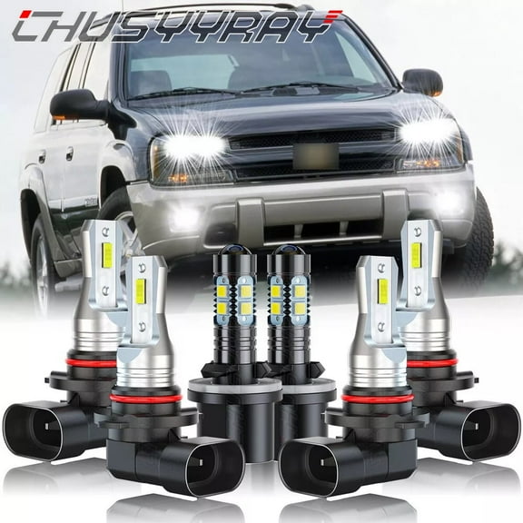 Fit for Chevy TrailBlazer 2002-2006 2007 2008 2009 6X LED Headlight + Fog Light Bulbs Kit 6000K White