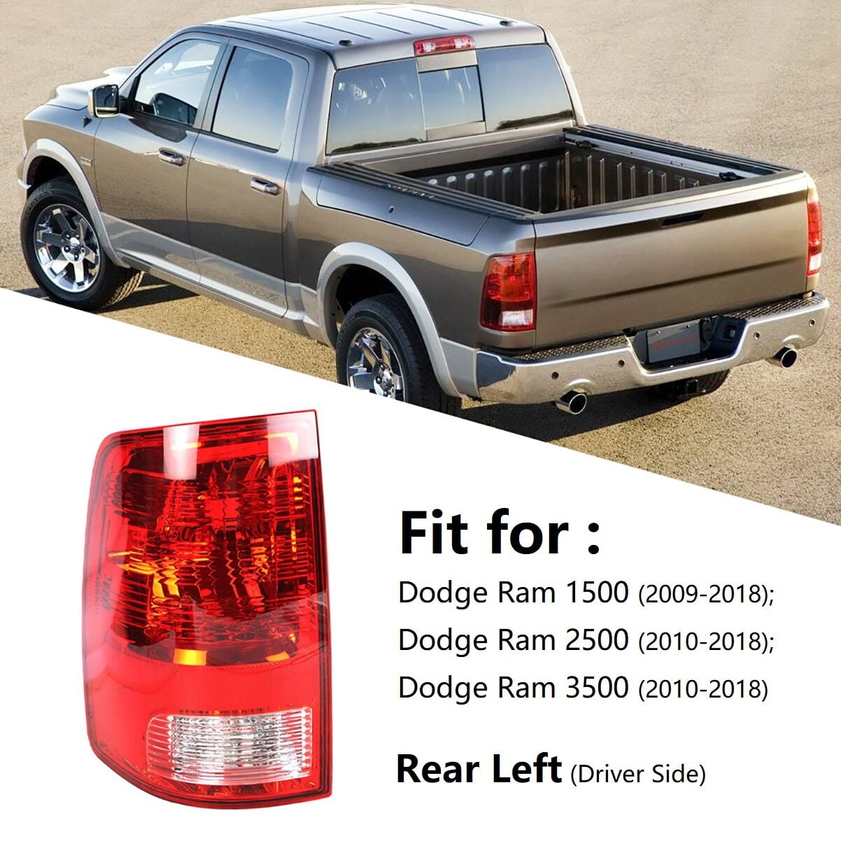 Fit for Dodge Ram 1500 2500 3500 2009-2018 Rear Left Driver Side Tail Light Lamp Housing Assembly (without Bulbs)