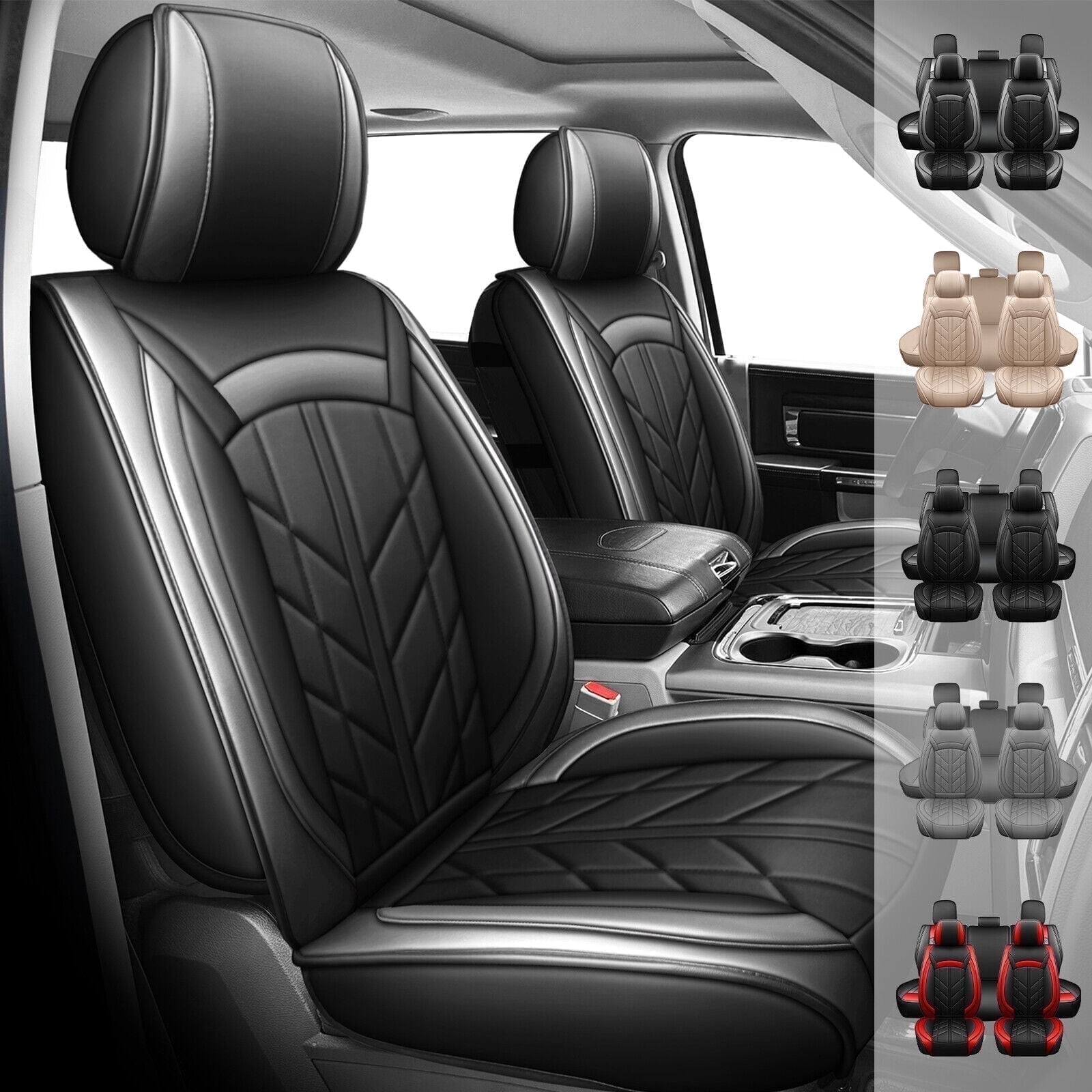 Fit for Dodge Ram 1500 2500 3500 Truck 2009-2023 Car Seat Covers Leather Cushion Protector Front Rear Full Set Gray+Black