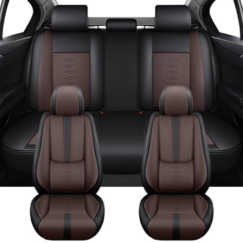 Fit for Ford 98% Models,5Pcs Waterproof Faux Leather Car Seat Cushions,Car Interior Protectors,Airbag Compatibility,Seat Covers for Car(Brown&Black)