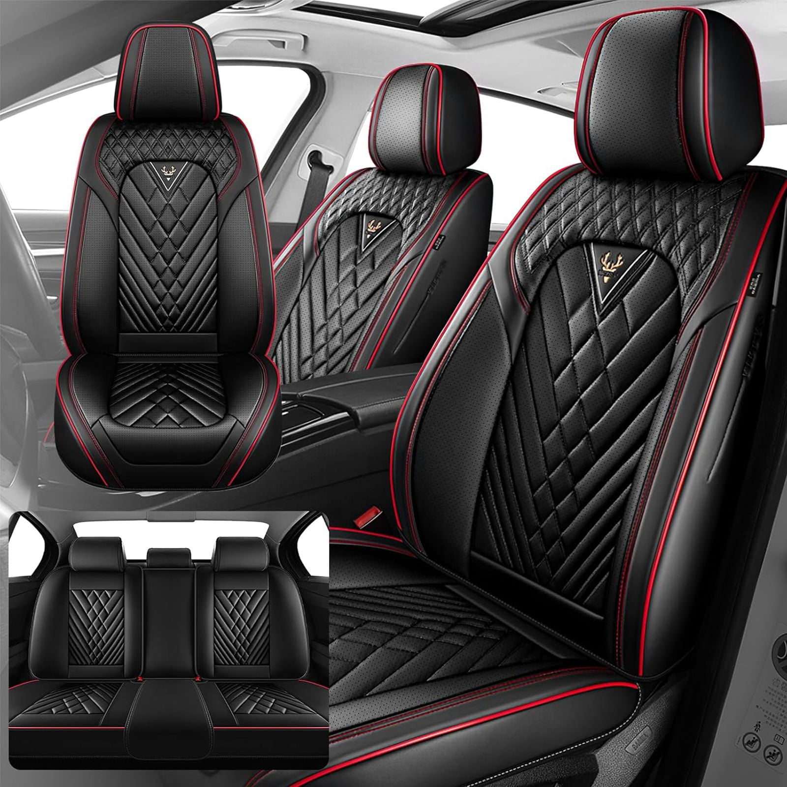 Fake Ruby Large Fit for Ford Escape 2022, Red Car Seat Covers, Faux Leather 5 Piece ...
