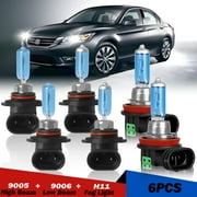 Fit for Honda Accord 2006 2007, 2008-2012 Sedan Halogen Headlight High Low Beam Fog Light Bulbs 4200K Warm White Pack of 6