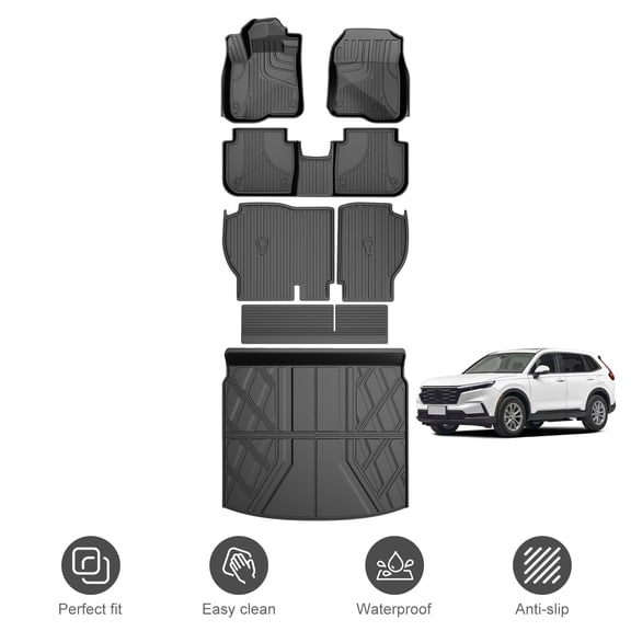 Fit for Honda CRV 2023-2026 All Models (Include Hybrid) All Weather TPE Floor Liners & Cargo Liner with Backrest Mats (Fit Upper Deck)