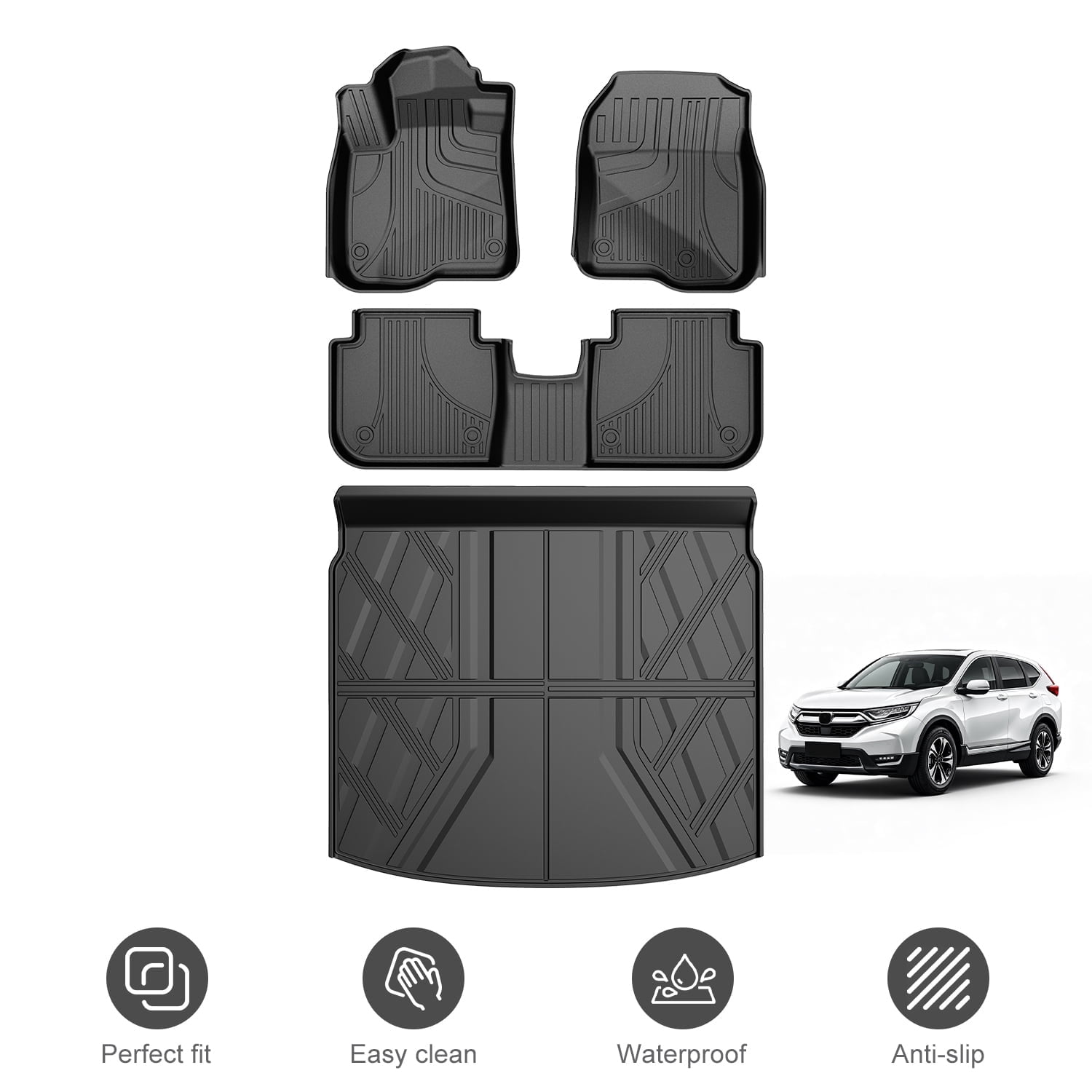 Fit for Honda CRV 2023-2026 All Models (Include Hybrid) Floor Mats & Cargo Liner All Weather TPE Waterproof Anti-Skid CR-V Accessories