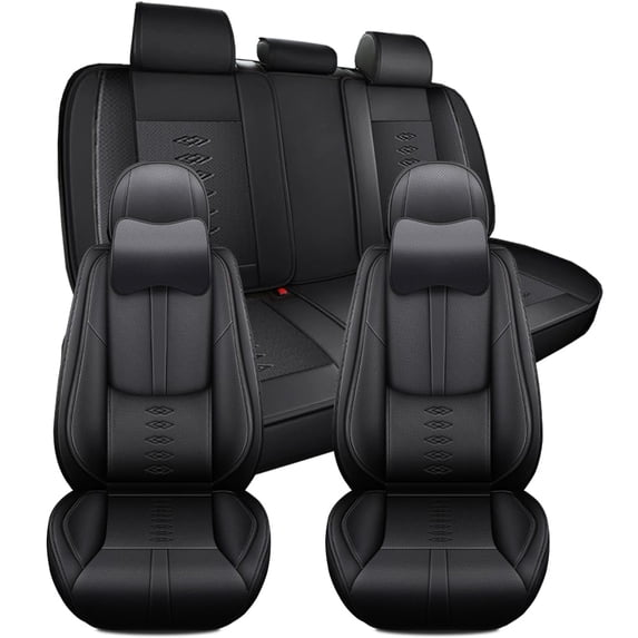 Fit for Kia 99% Models,Full Set(Luxury-With 2 Pillows)Faux Leather Car Seat Cushions,Waterproof Anti-slip Soft Automotive Interior Accessories(Black)