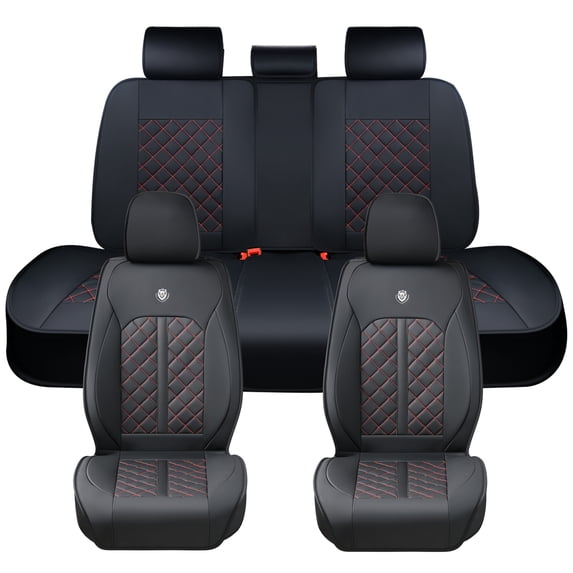 Fit for Kia Forte 2010-2024, Red Edge Car Seat Covers, Waterproof PU Leather 5 Piece Full Set Non-slip Suitable for All Seasons, Pet Car Seat Covers