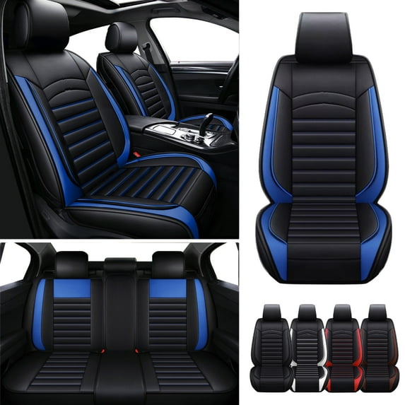 Fit for Kia Forte Car Seat Covers, 5 Seats Leatherette Front&Rear Seat Cushion Protector for Kia Soul Optima Sportage Spectra Rio5 Black&Blue