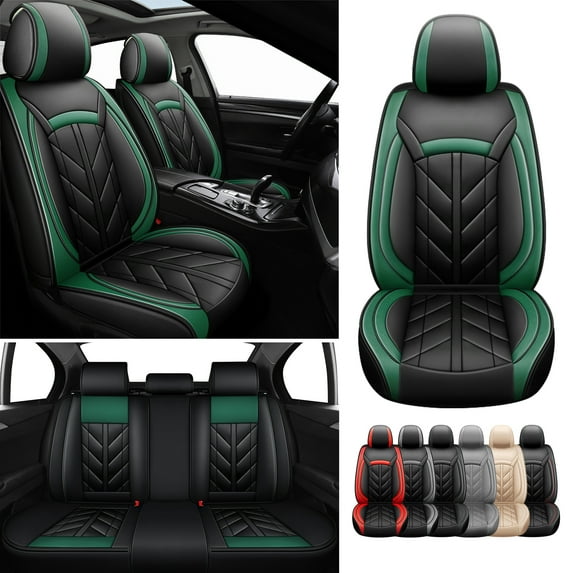 Fit for Kia K5 Car Seat Covers, 5 Seat Leatherette Front Back Seat Cushion Protector for Soul Forte Optima Niro Black Green
