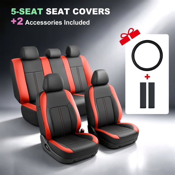 Fit for Kia Sportage 2009-2026 Car Seat Covers,Full Set Faux Leather Seat Covers,Airbag Compatible,Breathable,Stretch Fit,Non-Slip,Red,2 Row 5 Seats