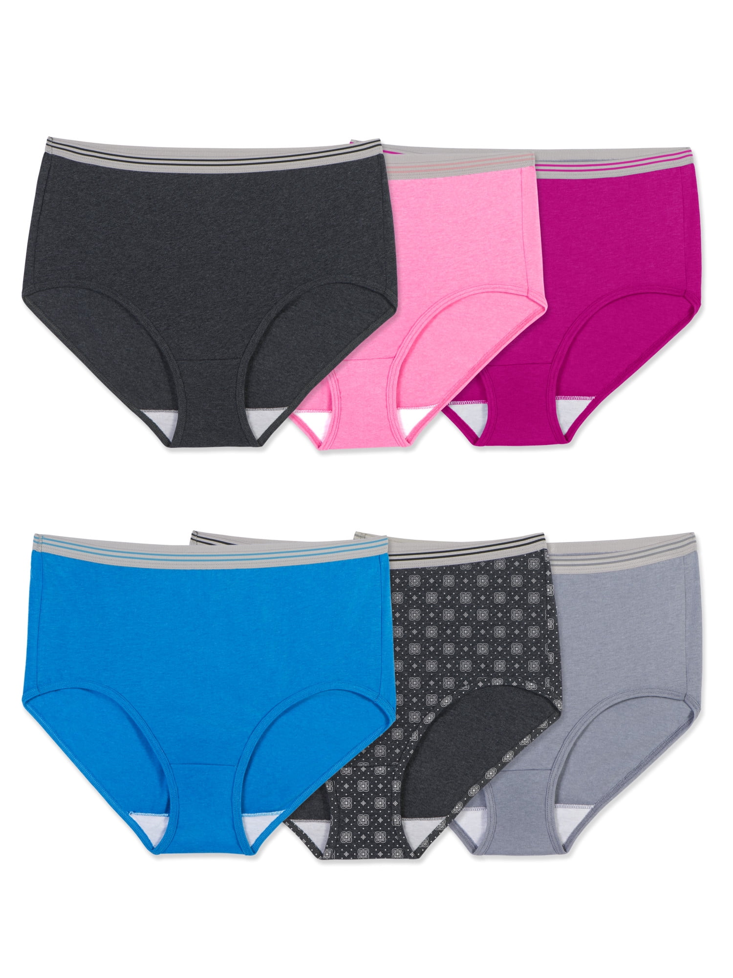 Fit for Me Women's Plus Underwear Assorted Heather Briefs, 6-Pack 
