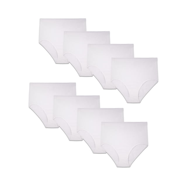 Fit for Me Women's Plus White Cotton Brief Underwear, 6+2 Bonus Pack