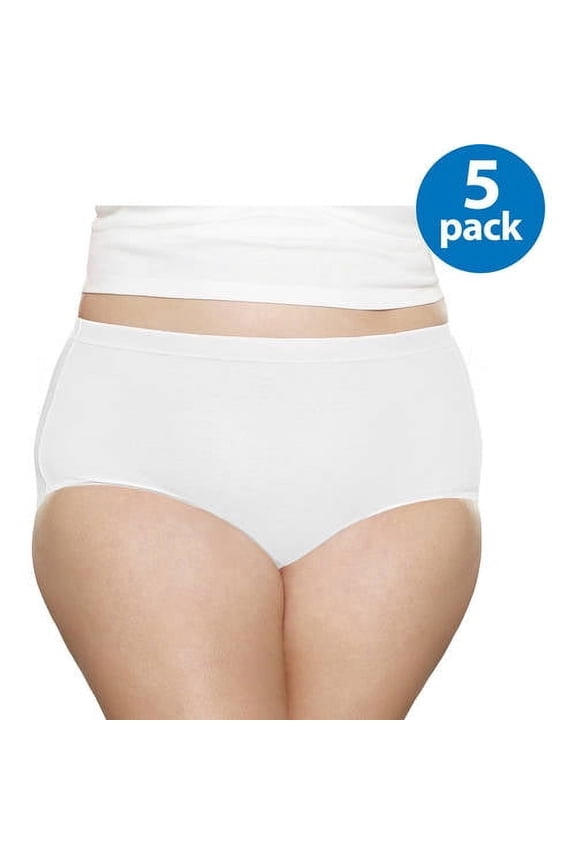 Women's Plus Cotton White Brief Panties - 5 Pack