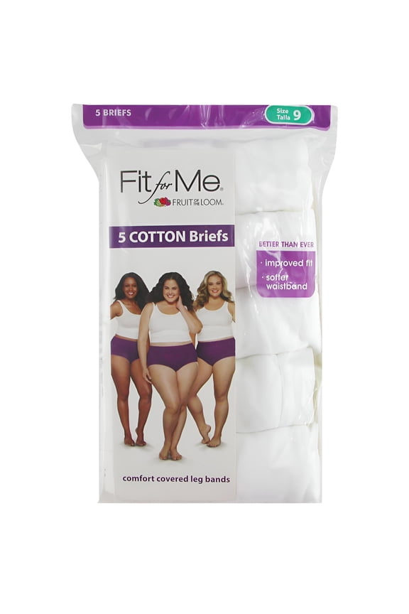 Fit for Me by Fruit of the Loom Women's Plus Cotton White Brief Panties - 5 Pack