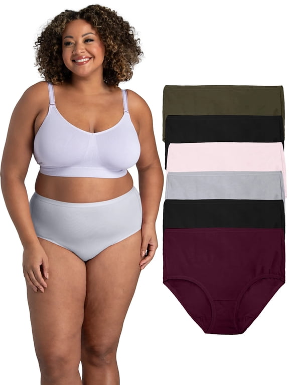 Fit for Me by Fruit of the Loom Women's Plus Size Cotton Stretch Brief Panties, Full Coverage, 6-Pack, Sizes 1X-5X