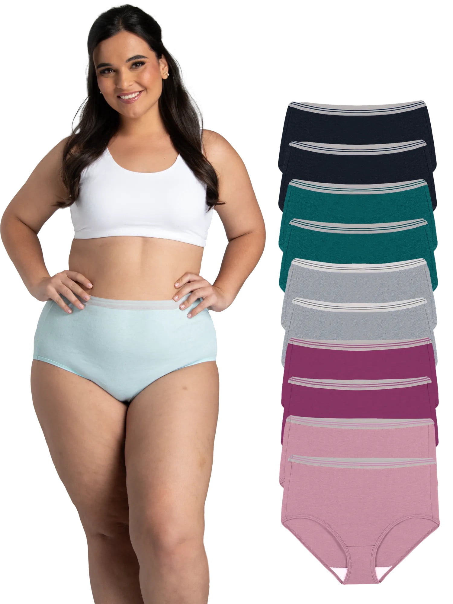 Fit for Me by Fruit of the Loom Women's Plus Size Cotton Brief Panties, Soft Comfort Waistband, Full Coverage, Multipacks, Sizes 1X–5X