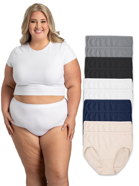 Fit for Me by Fruit of the Loom Women's Plus Size Cotton Brief Panties, Soft Comfort Waistband, Full Coverage, Multipacks, Sizes 1X–5X