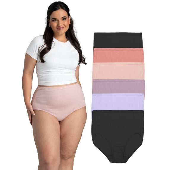 Fit for Me by Fruit of the Loom Women's Plus Size Cotton Brief Panties, Soft Comfort Waistband, Full Coverage, Multipacks, Sizes 1X–5X