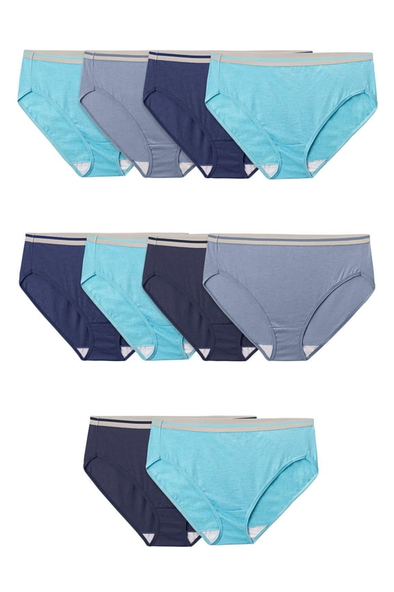 Fit for Me by Fruit of the Loom Women's Plus Size Cotton Hi-Cut Brief Underwear, 10-Pack