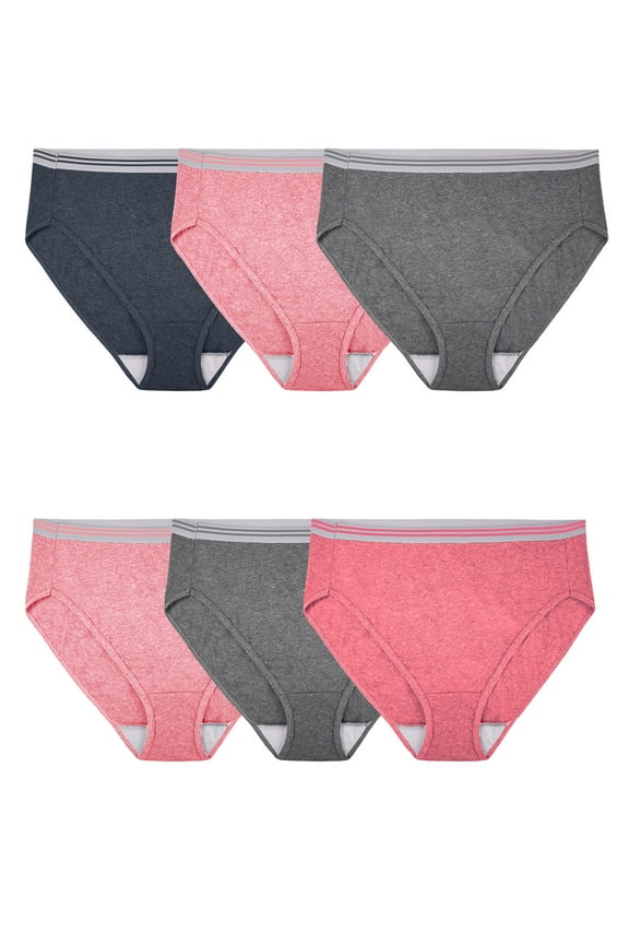 Fit for Me by Fruit of the Loom Women's Plus Size Cotton Hi-Cut Brief Underwear, 6-Pack