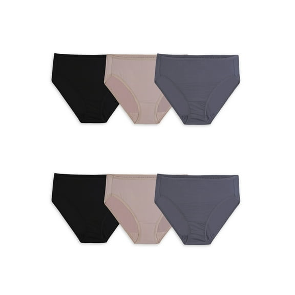 Fit for Me by Fruit of the Loom Women's Plus Size Microfiber Hi-Cut Brief Underwear, 6-Pack