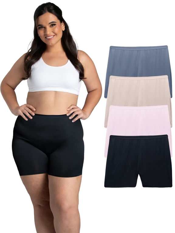 Fit for Me by Fruit of the Loom Women's Plus Size Microfiber Slip Short Underwear, 4 Pack