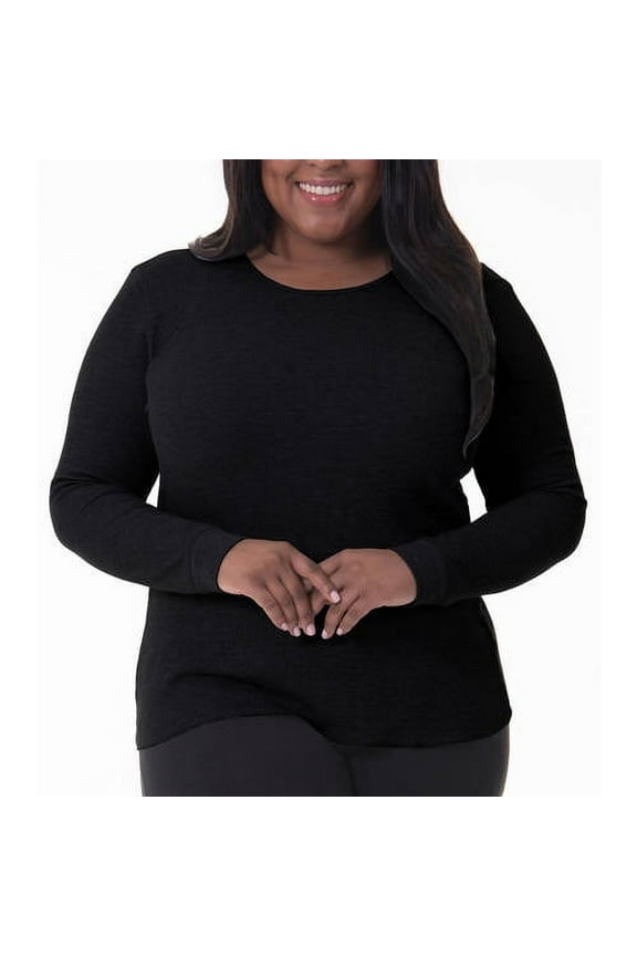 Women's Plus Size Waffle Thermal Base Layer Top, Black
