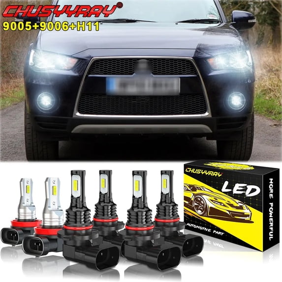 Fit for Mitsubishi Outlander 2007-2010 2011 2012 2013 LED 9005+9006 Headlight H11 Fog Light Bulbs Kit 6x
