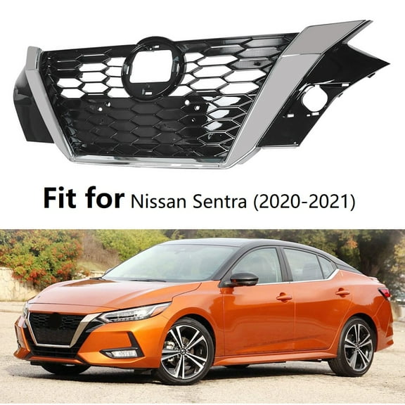 Fit for Nissan Sentra 2020 2021 Front Upper Grille, Chrome Black, 20-21 Sentra Grill