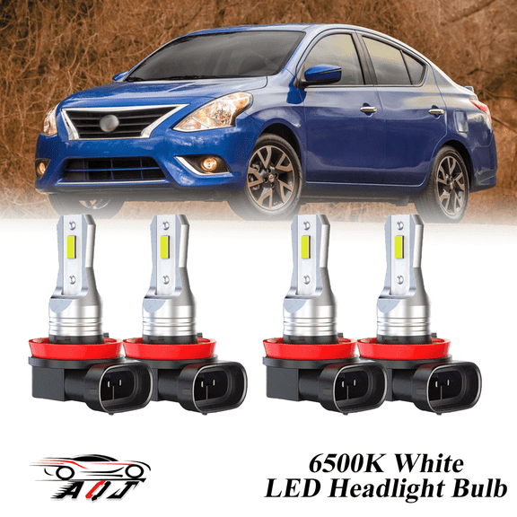 Fit for Nissan Versa 2020-2024 LED Headlight Blubs Kit, High Low Beam Combo(Pack of 4) , 6500K White 10,000LM Super Bright, Plug and Play
