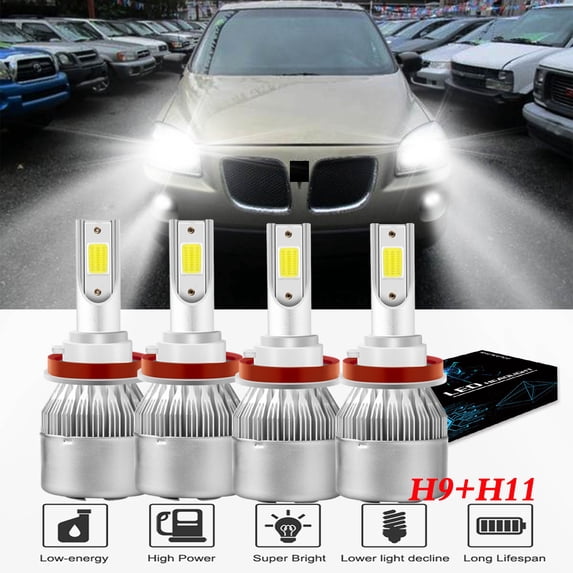 Fit for Pontiac Montana 2006-2009 LED Headlight Bulbs,H9 H11 High Beam and Low Beam ,Pack of 4