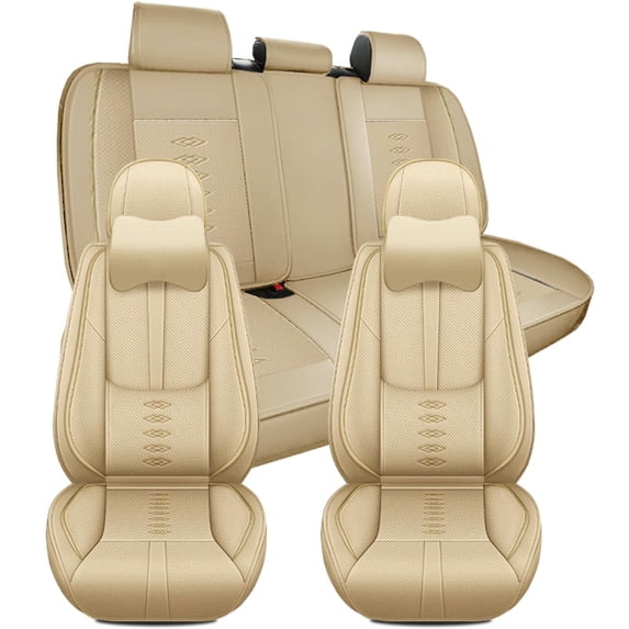 Fit for Volvo 98% Car Models,Full Set(With Two Pillows)Leather Seat Cover for Cars,Anti-slip Soft Car Seat Protectors(Beige)