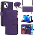 thumbnail image 1 of Fit for iPhone 14 (5G 2022) Wallet Case,[9 Card Slots] [Removable Adjustable Crossbody Necklace Lanyard Shoulder Strap] Zipper PU Leather Case for Women & Men 6.1 Inch,Purple, 1 of 14