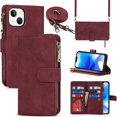 thumbnail image 1 of Fit for iPhone 14 Plus (5G 2022) Wallet Case,[9 Card Slots] [Removable Adjustable Crossbody Necklace Lanyard Shoulder Strap] Zipper PU Leather Case for Women & Men 6.7 Inch,Burgundy, 1 of 15