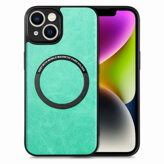 Fit for iPhone 14 Plus (6.7 inch) Case,Built in Magnets for MagSafe Charger,Drop Protection Durable PU Leather Ultra Thin Lightweight Support Wireless Charging Magnetic Phone Cover,Green