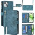 thumbnail image 1 of Fit for iPhone 15 Plus (5G 2023) Wallet Case for Women & Men with Strap,iPhone 15 Plus Crossbody Phone Case with Card Holder,Shoulder Lanyard,[9 Card Slots] Zipper PU Leather Case 6.7",Blue, 1 of 7