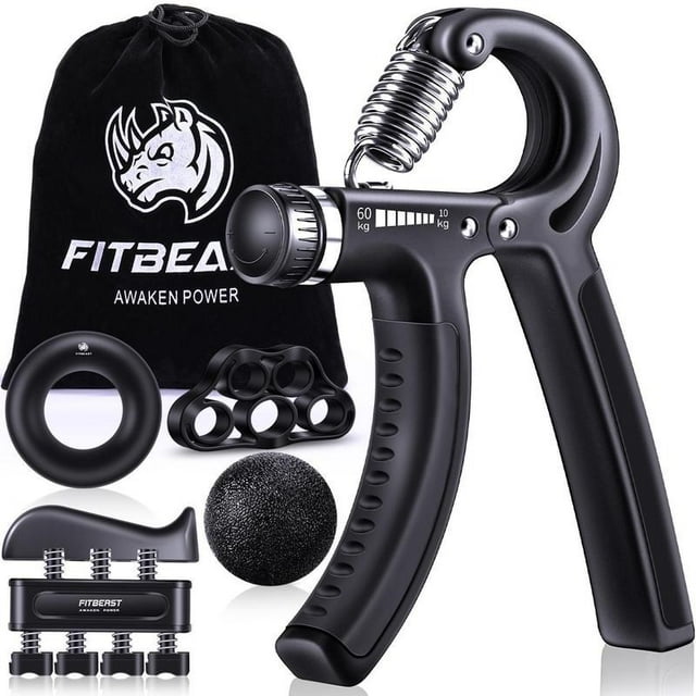 FitBeast Funny Hand Grip Strengthener Workout Kit (5 Pack) Forearm Grip Adjustable Resistance Hand Gripper, Finger Exerciser, Finger Stretcher, Grip Ring