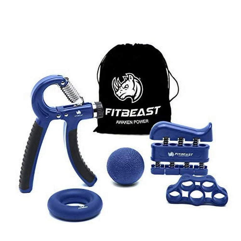 FitBeast Hand Grip Strengthener Workout Kit (5 Pack) Forearm Grip Adjustable Resistance Hand Gripper, Finger Exerciser, Finger Stretcher, Grip Ring &a
