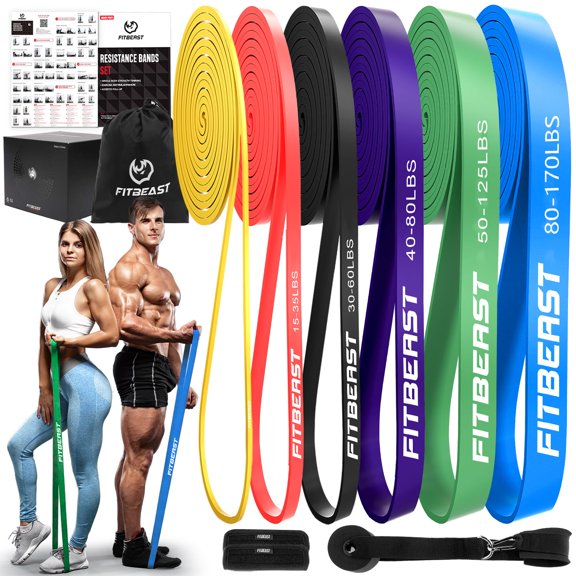 FitBeast Resistance Bands Set, Pull Up Assist Bands for Strength Training, Powerlifting, Muscle Toning, Yoga, Mobility Exercises, Rehabilitation, Full-Body Workout