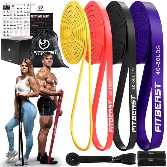 FitBeast Resistance Bands Set, Pull Up Assist Bands for Strength Training, Powerlifting, Muscle Toning, Yoga, Mobility Exercises, Rehabilitation, Full-Body Workout