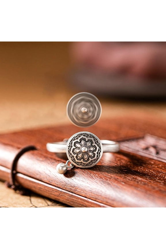 2 Buddhist Scripture Cylinder Rings National Style Enamel Rotating Adjustable Open Ring